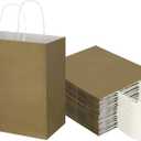 Toovip 50 Pack 8x4.75x10 Inch Medium Gold Kraft Paper Bags with Handles Bulk, Gift Wrap Bags for Favors Grocery Retail Party Birthday Shopping Business Goody Craft Merchandise Take Out Sacks