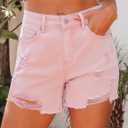 luvamia Jean Shorts for Women High Waisted Stretchy Distressed Denim Shorts Ripped Frayed Raw Hem Summer Casual Shorts (Pink, S)