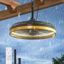 addlon Outdoor Ceiling Fan with Light for Patios, 20 inch Black Waterproof Gazebo Fan Remote&APP Control, 6 Speeds, Noiseless, Dimmable, Reversible, Plug in Hook Mount Ceiling Fan for Pergola Canopy