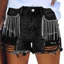 JMITHA Black Rhinestone Shorts Mid Rise Ripped Frayed Hem Cute Jeans Shorts (10, Black)