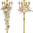 Baoz 2 Pcs Floor Candelabra 50 Inch Gold Antique Floor Candle Holders Metal 5 Arms Candlesticks Tall Candelabra Flower Centerpiece Decoration for Wedding Christmas Halloween Party Ceremony Home