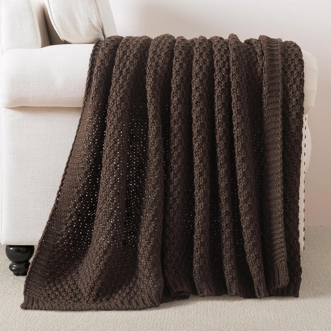 WDCOZY Chunky Cable Knit Throw Blanket Super Soft Warm Knitted Throw Blanket for Couch, Sofa, Chair, Bed Lightweight Breathable Cozy Comfortable Home Decorative Brown Chocolate Coffee 50x60 Inches