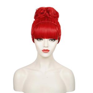 Wiggy Mermaid Red Wig with Bangs Bun for Women, Miss Dead Receptionist Costume Wig + Wig Cap for Halloween Argentina Costume Cosplay