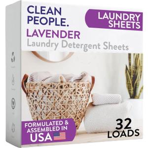 The Clean People Laundry Detergent Sheets - Laundry Soap - Ultra Concentrated, Recyclable Packaging, Stain Fighting - Lavender, 32 Pack