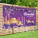 2 x Ramadan Mubarak Decorations, Large Fabric Muslim Ramadan Kareem Backdrop Banner Eid Mubarak Sign Photo Booth Backdrop Background for Muslim Ramadan Party Supplies, 78 x 43INCH