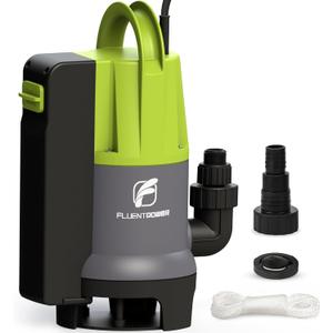 FLUENTPOWER 3/4HP Submersible Sump Pump, 3700GPH Utility Dirty Water Pump, Auto/Manual Control with 26.4 Ft Cord, Adapter, Check Valve and Rope for Basement Flood Cellar Pool Tub Garden Pond
