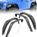 for JK Flat Style Front and Rear Fender Flares 4-Piece Combo Compatible with 2007-2018 Jeep Wrangler JK JKU Unlimited Heavy Duty Steel Off-Road Wheel Fenders Kit, Textured Black (2/4 Doors)