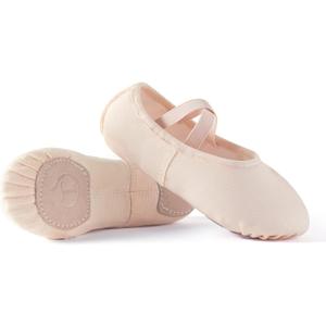 Ballet Shoes for Girls, Canvas Dance Practice Slippers No-Tie Sole Yoga Gymnastics Shoes(Toddler/Little Kid/Big Kid) (Beige)