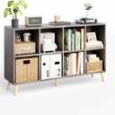 8-Cube Bookshelf 2 Tier Retro Bookcase with Legs, 11in Shelf Opening, 47" Wood Bookshelves Storage Organizer Shelf, Freestanding Open Book Shelves for Bedroom Living Room Office,Grey Oak