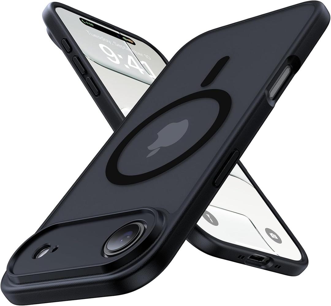Magnetic Shockproof for iPhone 17 Air Case,[Camera Protection][Compatible with Magsafe][Non-Slip][Mil-Grade Protection] Slim Anti-Yellowing Translucent Matte Phone Case for iPhone 17 Air,Black