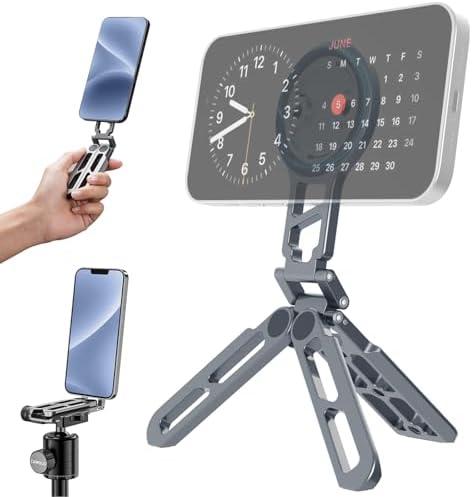 Magnetic Pocket Phone Tripod Foldable Compatible with Magsafe for iPhone 15/14/13/12 Plus Pro Max Series, Upgrade Mini Cell Phone Tripod Mount Handle Smartphone Desk Stand Travel All in One