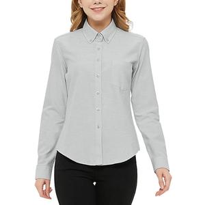 Button Up Shirt Women Long Sleeve Oxford Shirt Classic-Fit Cotton Work Blouse Wrinkle Resistant (Gray, XXL)