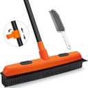 JEHONN Rubber Broom Carpet Rake for Pet Hair Remover, Fur Removal with Squeegee, Portable Detailing Brush Brush, 52.8 Inches Telescopic Long Handle for Fluff Carpet