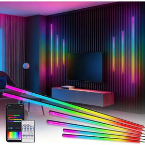 6 Pcs RGB+IC Recessed Lighting Kit Slat Wall Panels, Alexa Smart RGB LED Wall Lights for Acoustic Wood Slat Panel, Color Chasing & Self-Adhesive Recessed Lights for Acoustic Headboards, 2*(25+35+54)in