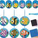 24 Pcs Ocean Crafts Glitter Mosaic Fish Craft Kit Under The Sea Ocean Animals Crafts Beach Hanging Ornaments for Summer Theme Party Favors Home Classroom Activities