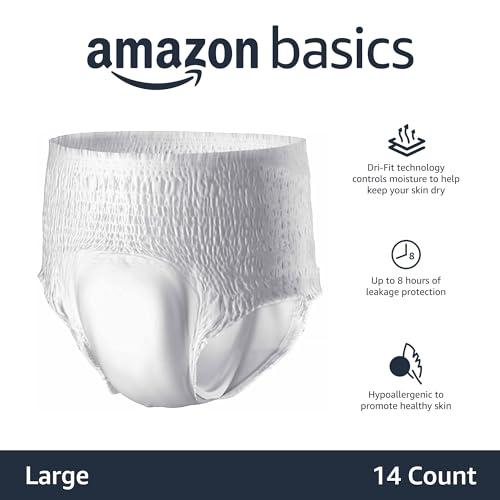 Amazon Basics Unisex Protective Underwear, Overnight Absorbency, Large, 14 Count, (1 Pack of 14)