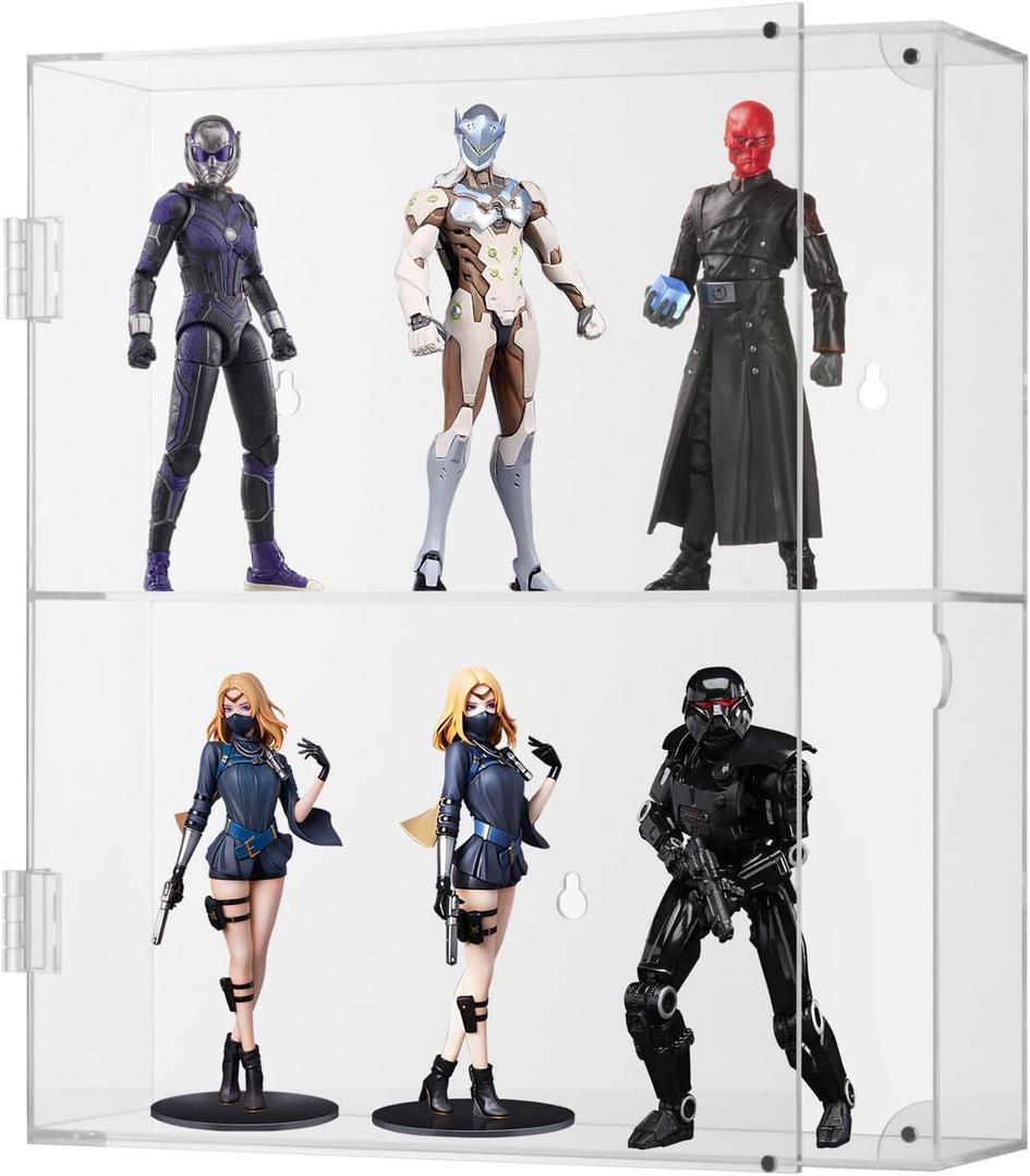 Clear Acrylic Action Figure Display Case,Wall Mounted or Desktop Dustproof Display Cases for Collectibles (2 tiers)
