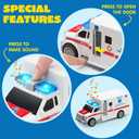 JOYIN 4 Packs Emergency Vehicle Toy Playsets, Friction Powered Vehicles with Light and Sound, Including Fire Truck, Ambulance, Play Police Car and Helicopter, Toddler Kids Boys Gifts