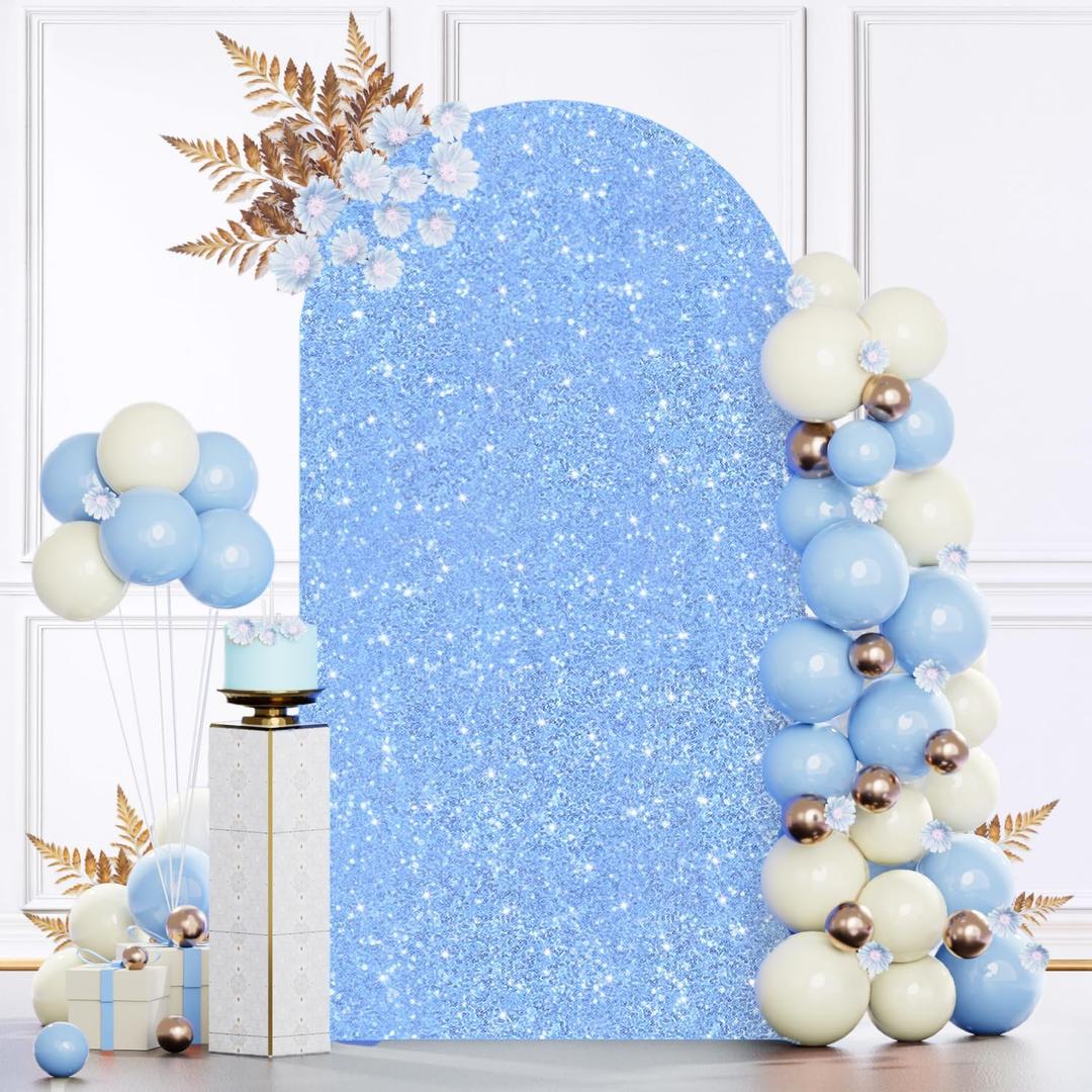 MODFUNS Light Blue Arch Cover Sequins Arch Stand Cover Spandex Arch Backdrop Cover 4x7.2ft Glitter Arch Covers Chiara Backdrop Cover Stretch Arch Wall Covers for Celebration Party Reception Decor