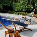 Lazy Daze Double Hammock with Pillow & Straps for Outside, Beach Stripes, This hammock holds up to 450 lbs and is spacious enough for two people. It has a total length of 10.5 ft (ring to ring), with a bed measuring 78.7" x 55.1"