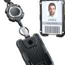 LIUGX Retractable Badge Holders,Carbon Fiber Badge Holder,Heavy Duty Carabiner Keychain, Durable ID Card Holder (Holds 6 Cards), with 31.5 Badge Reel Key Chain, 10,000+ Rebound,Silver-Black