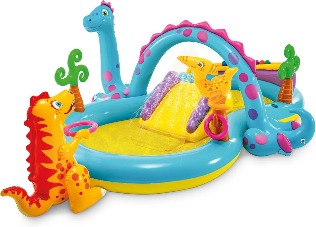 Intex 11' x 7.5' x 44" Dinoland Play Center Kiddie Inflatable Outdoor Swimming Pool