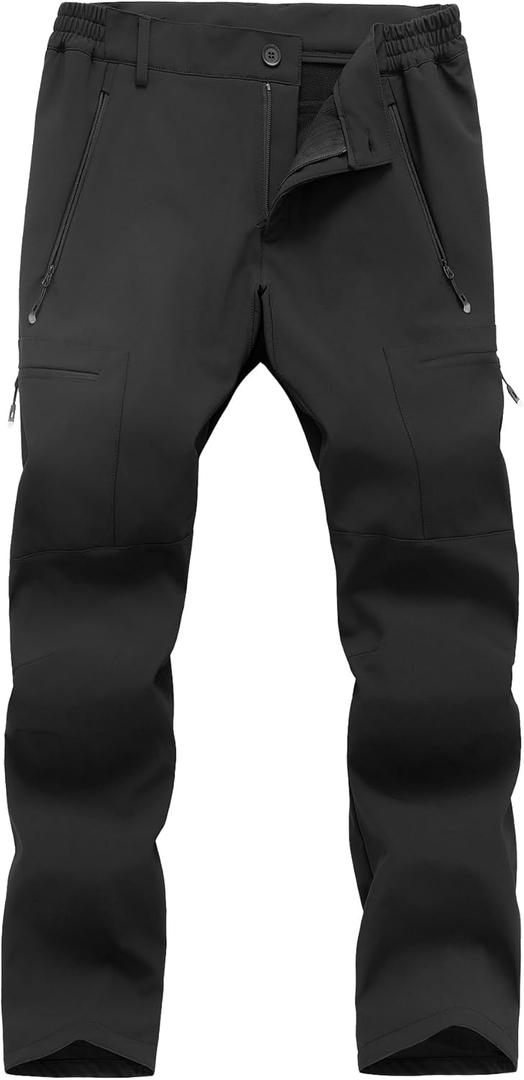 GASH HAO Mens Waterproof Ski Snow Pants Hiking Softshell Cargo Fleece Lined Warm Insulated Outdoor Fishing Pants (36W x 32L, Black)