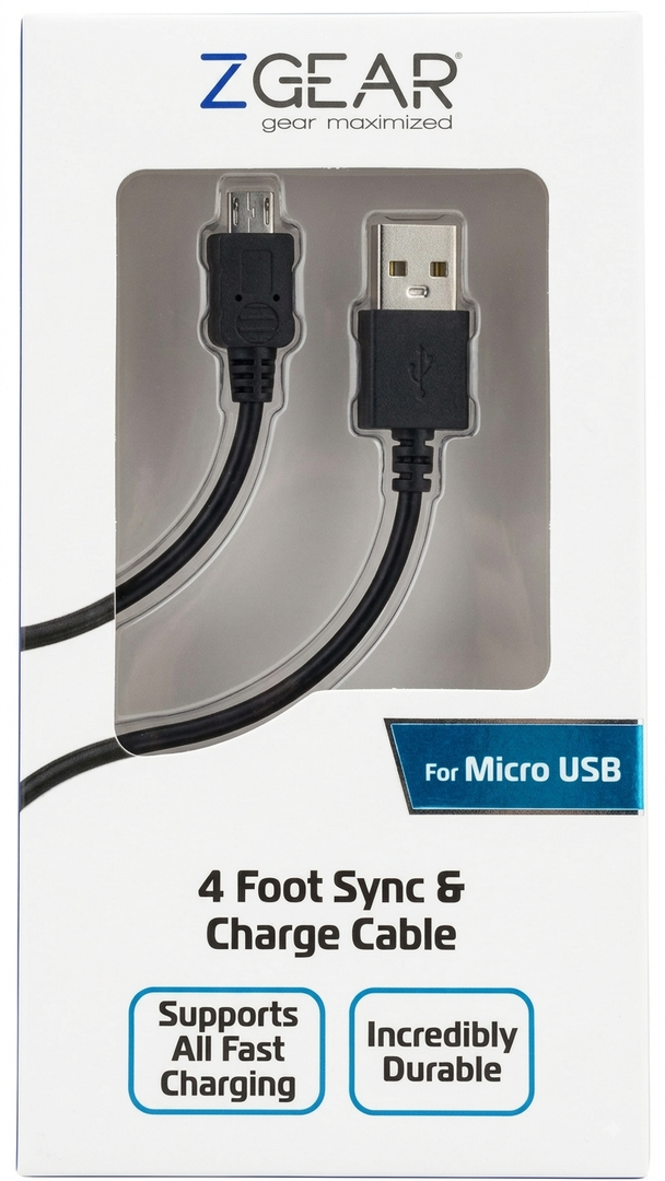 ZGEAR 4' MICRO USB DATA CABLE BK EA