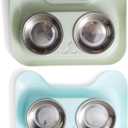 Cat Food Ant Barrier Bowl Tray, 2-Pack Two Colors Ant Proof Cat Food Bowls with Water Moat Design, 304 Stainless Inserts, 360 Bowl Stand Feeding Station, Easy-Clean Tray, Indoor/Outdoor