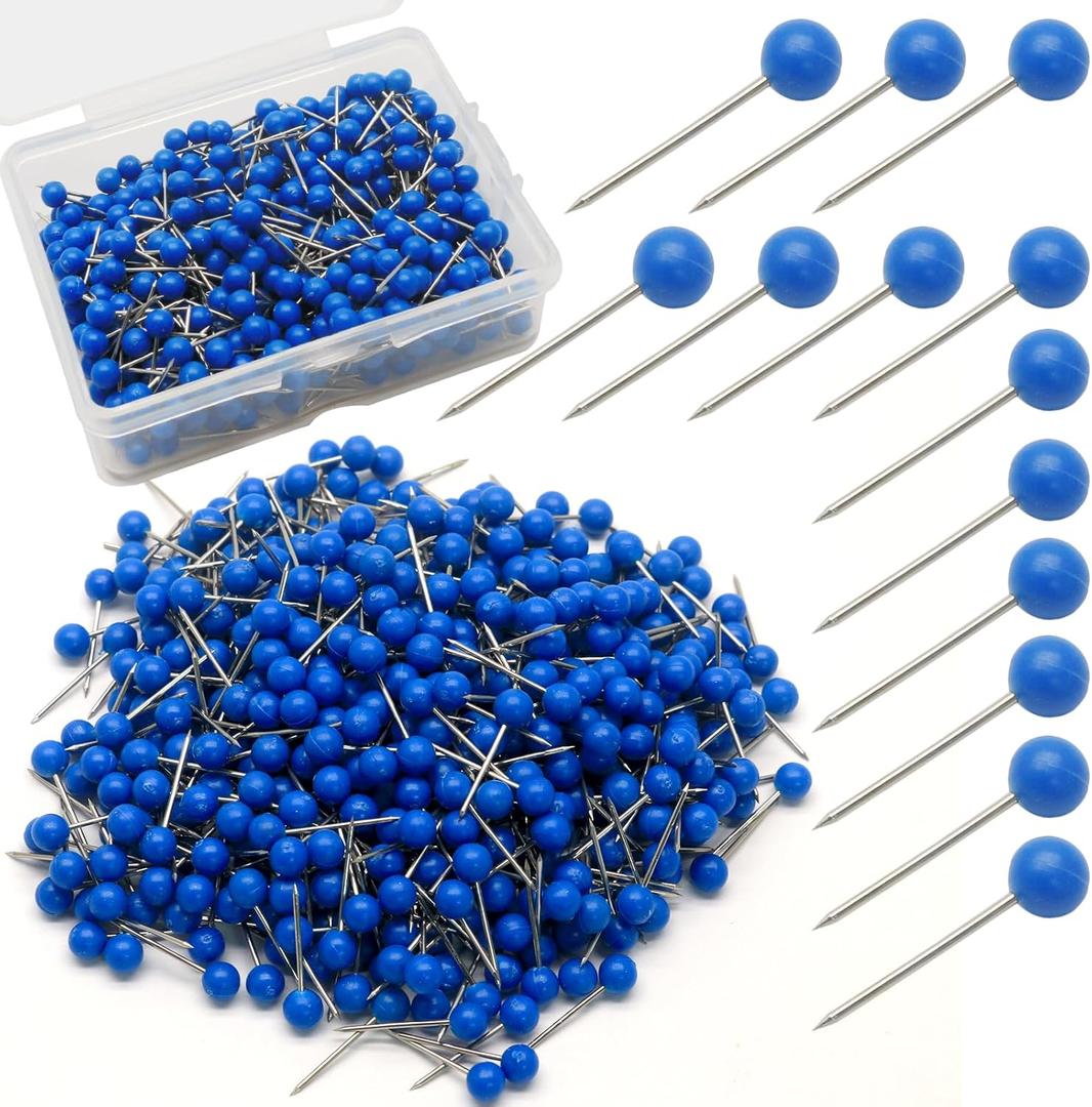 500Pcs Blue Map Pins, 1/8 Inch Map Tacks, Round Ball Head Map Push Pins, Small Thumb Tacks Push Pins for Travel Map, Bulletin Board, Picture, Cork Board, DIY Craft, School, Office, Home