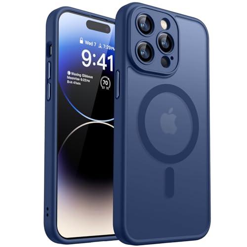 CANSHN Magnetic Compatible with iPhone 14 Pro Max Case, Upgraded [Full Camera Protection] [Compatible with Magsafe] [Translucent Matte] Shockproof Protective Phone Case Cover 6.7 Inch - Deep Blue
