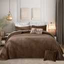 SHALALA Velvet Quilt King Size, Vertical Striped Bedding Set, Lightweight Velvet Comforter, Luxurious Cozy Bedspread and Coverlet with Soft Brushed Microfiber (Cocoa Brown, King)