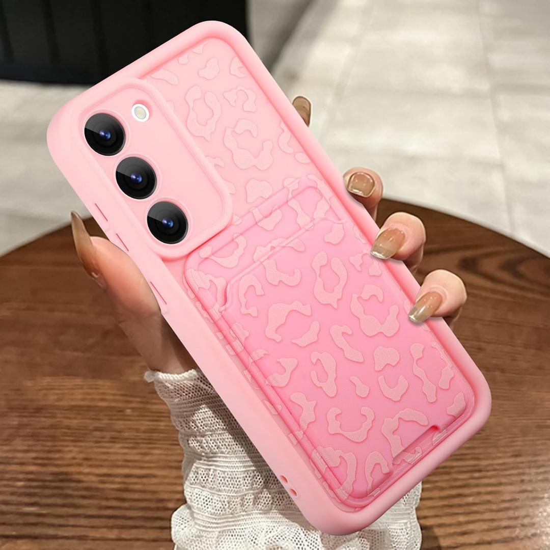 MOWIME Compatible with Samsung Galaxy S23 Plus Case with Card Holder, Cheetah Print Shockproof Soft TPU Protective Case Women Girls, Anti Scratch Wallet Case for Galaxy S23 Plus 6.6 Inch, Pink