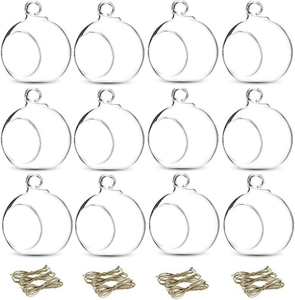 12 Pcs 3.15"/ 8cm Hanging Glass Tealight Holder Globe Plant Terrariums Glass Orbs Air Plants Tea Light Candle Holders Home Decor Indoor Outdoor Garden DIY Gifts (9 Pcs + 3 Pcs)