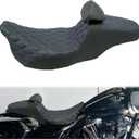 One-Piece Driver Passenger Seat Motorcycle 2-up Seat With Driver Backrest Cushion Pad Fit for Harley Touring Electra Glide Road King Road Glide Street Glide 2009-2023 (Blue Stitching)