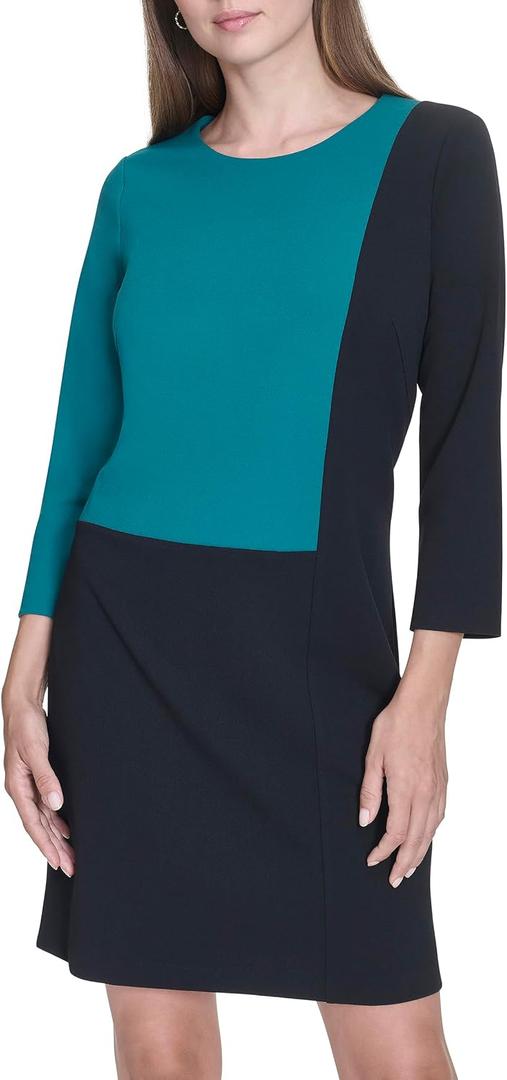 Halston Women's 3/4 Sleeve Round Neck Knee Length Dress (Green), Size 6