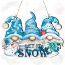 Glenmal Let It Snow Decor Snowman Hanging Wall Sign Blue Winter Sign Gnome Christmas Wood Front Door Decor Christmas Snowflake Decoration for Party Indoor Outdoor Welcome Home