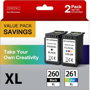 PG-260 XL CL-261 XL Ink Cartridges Replacement for Canon 260XL and 261XL Ink Cartridge Compatible with TS5320 TR7020 TS6420 TS5300 TS6400 TS6420a TR7022 TR7020a (Black and Tricolor,2-Pack)