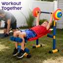 Hurtle Kids Exercise Bench Set, Sturdy Iron Frame Weight Bench with Adjustable Barbell Rack, Removable Foam Weights, Ages 3 to 8, Indoor Outdoor Kids Workout Gym Toy for Playroom, Home Gym, Classroom