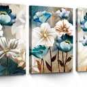 SERIMINO 3 Piece Lotus Flower Canvas Wall Art for Living Room, Blue Floral Picture Wall Decor for Dining Room Bedroom, Art Print Painting for Home Decorations 12"X16" (16L" x 12W", White and Indigo Blue Lotus)