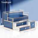 Makeup Organizer Blue - Tempered Glass Vanity Organizer for Cosmetics, Skincare, Hair Tools, Brushes, Perfume - Multipurpose Bathroom Counter Skincare Organizer