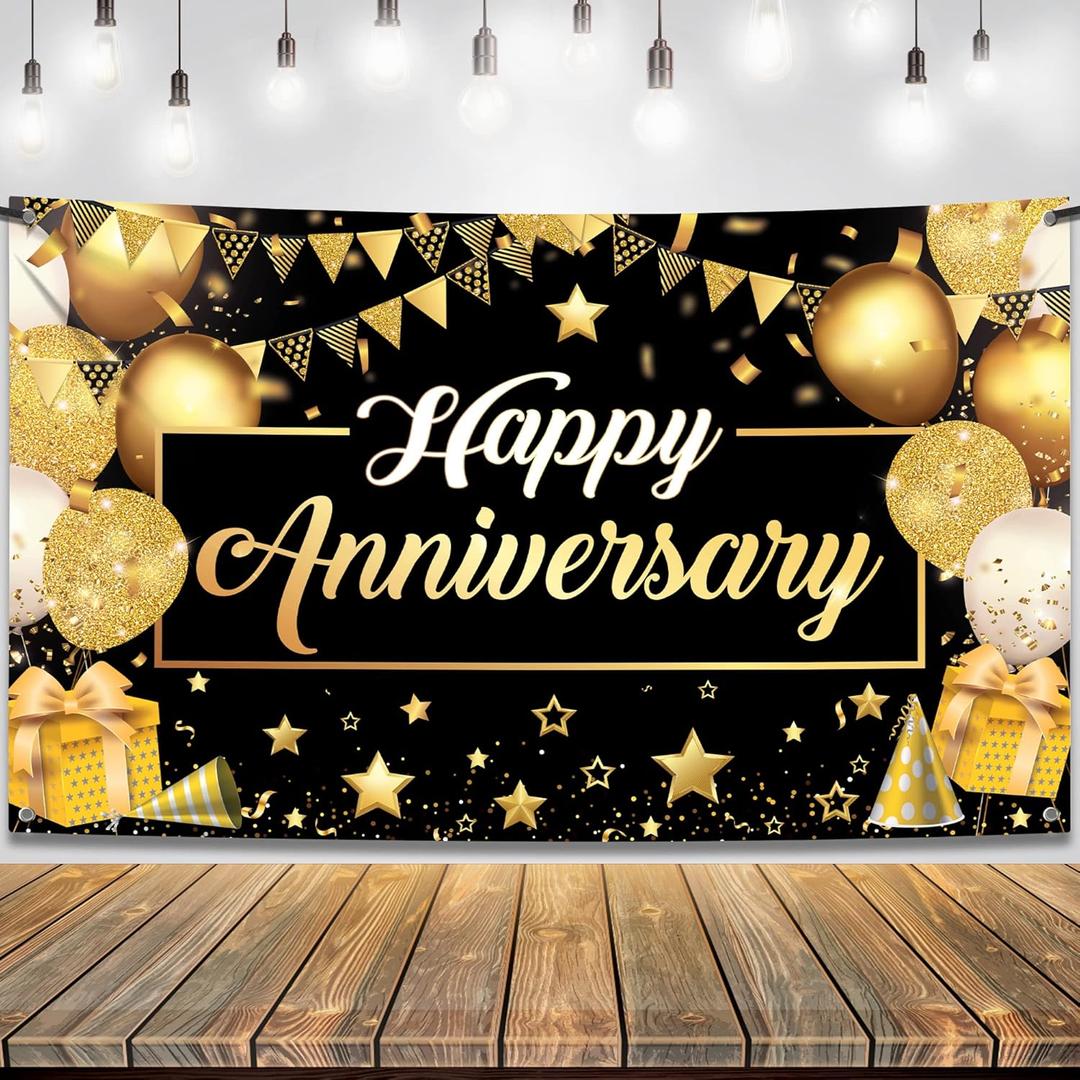 KatchOn, XtraLarge Happy Anniversary Banner - 72x44 Inch | Banner Backdrop for Happy Anniversary Decorations | Photo Backdrop for Wall Decor