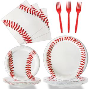 96 Pcs Baseball Party Supplies Bundle Paper Plates Napkins Baseballs Party Birthday Decorations Favors For Girls Serves 24