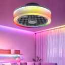 15.7" Ceiling Fan with Lights Remote Control, Low Profile Blade LED RGB Ceiling Fan Enclosed Flush Mount Ceiling Fans with Timming for Bedroom, Living Room, 6-Speed Quiet DC, 3000-6000K, Gray