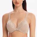 MELENECA Women's Comfort Straps Full Coverage Minimizer Plus Size Lace Underwire Bra (34E, Beige)