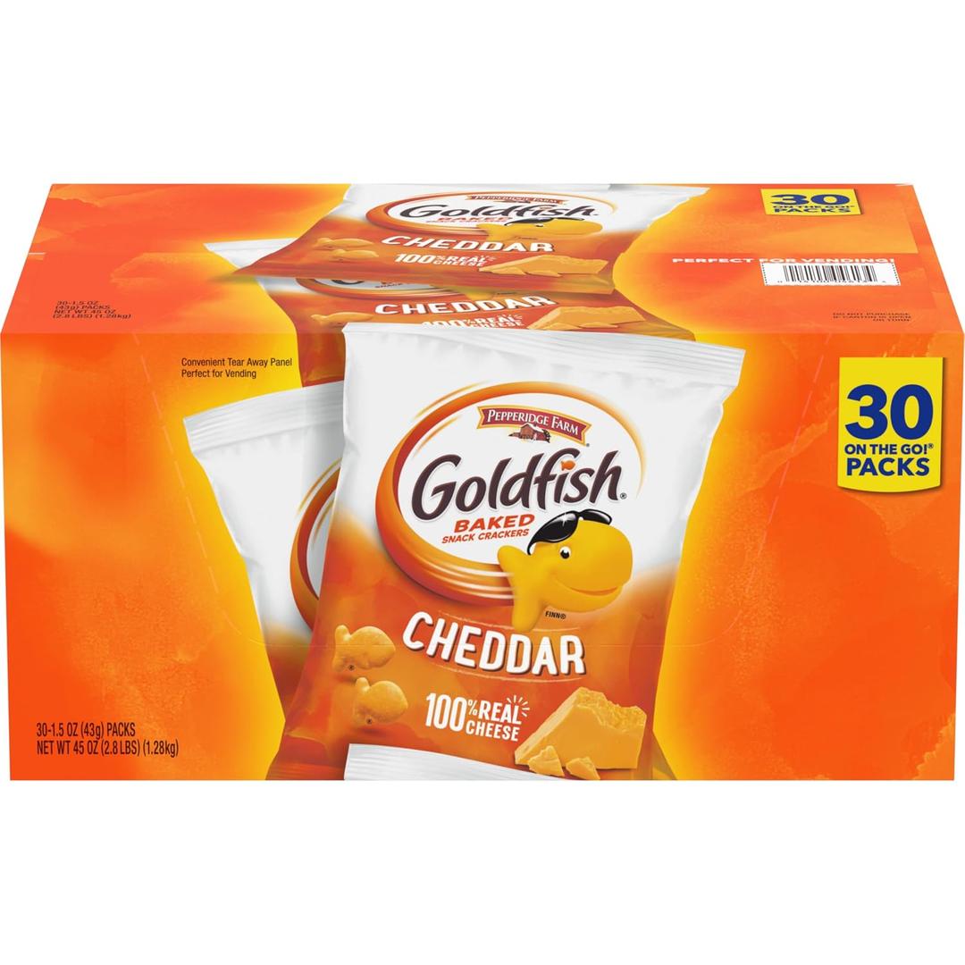 Goldfish Cheddar Crackers, 1.5 oz. Snack Packs, 30 Count (EXP 11/09/26)