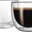 CNGLASS Double Wall Glass Cappuccino Mugs 8.1oz,Clear Insulated Glass Coffee Mug with Handle for Espresso,Latte,Tea,Set of 2
