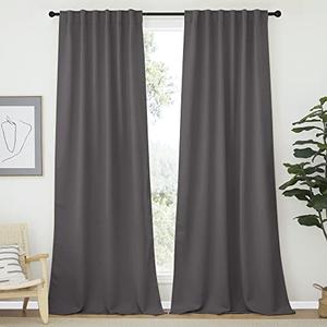 NICETOWN Blackout Curtains Shades Window Drapes - (Grey Color) W52 x L90, Double Panels, Blackout Draperies Window Treatment for Living Room