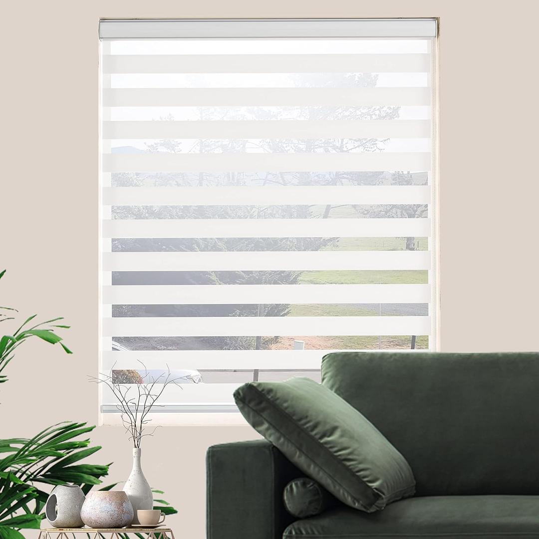 Zebra Blinds for Windows Dual Layer Light Filtering Privacy Free-Stop Sheer Shades Light Control for Indoor Windows Zebra Shades for Living Room(66" W X 72" H, White)