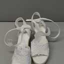 Women's Platform Sandals Wedge Open Toe Ankle Strap lace Wedding Shoes Bridesmaid Shoes (9.5, White#1)